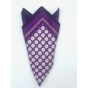 Double-sided Pocket Square Handkerchief Purple Geometric/Solid Silk 14" NWOT